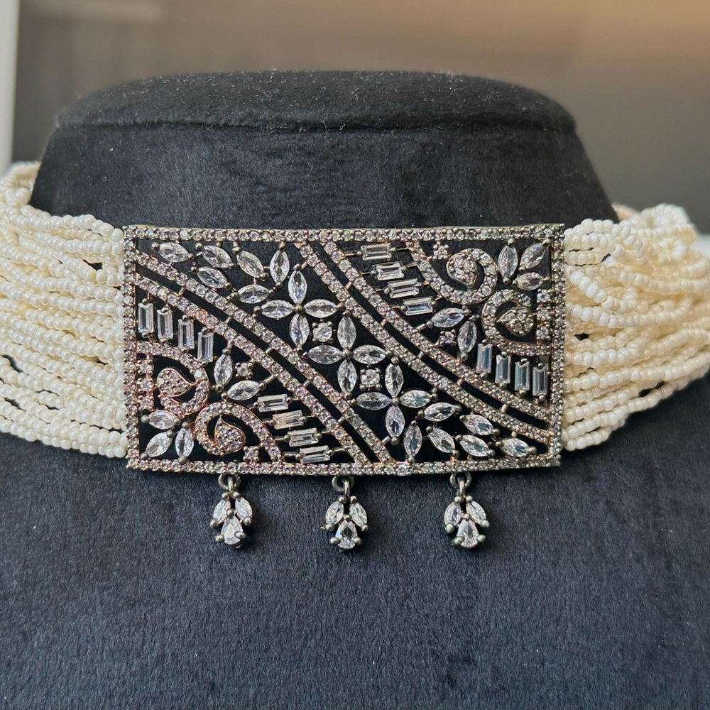 Stunning f Every Occasion!House Of RuSa Necklace With Pearl stones &Fine Zircone